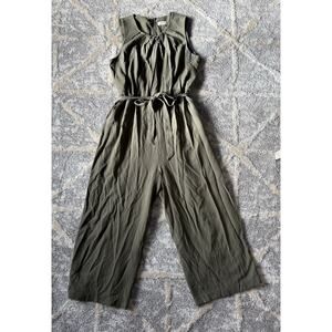 Calvin Klein olive green sleeveless wide leg cropped jumpsuit women's size 14